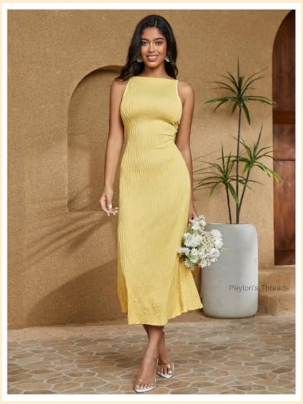 Sleeveless Mock Neck Ribbed Knit Bodycon Midi Cami Dress - Picture 4 of 5
